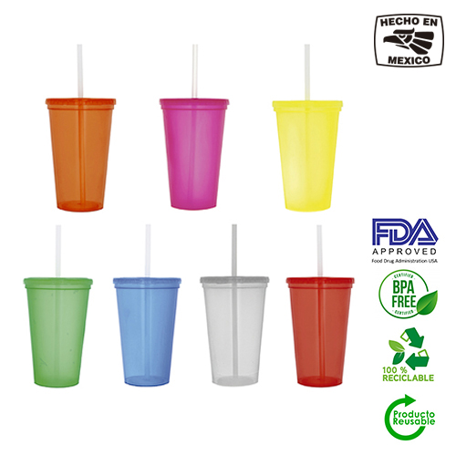 VASO PLASTICO TAPA Y POPOTE - Artículo Promocional Personalizado
