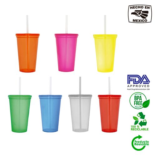 Vaso plástico tapa y popote