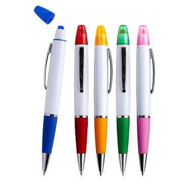 Bolígrafo plástico con marcatextos - Artículo Promocional Personalizado
